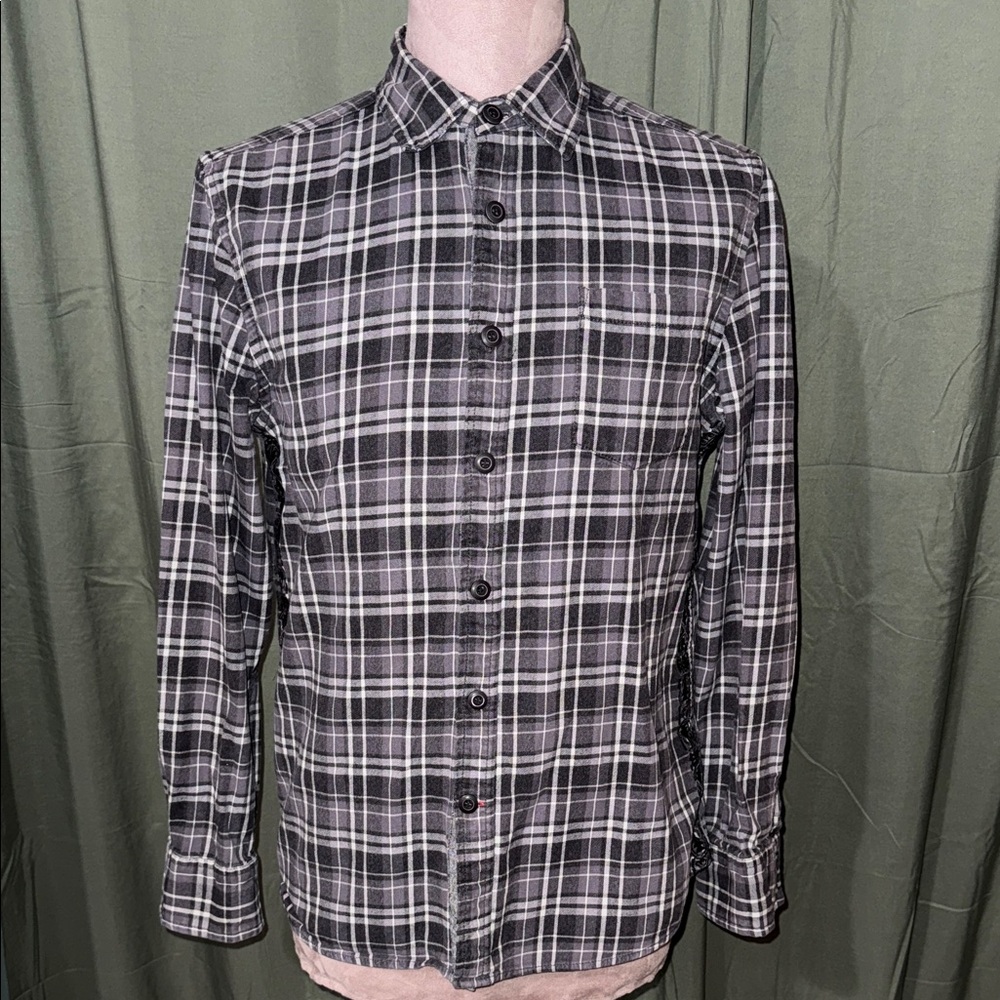 Guess Black and White Plaid Button-Down Shirt